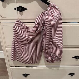 Express Red and White Striped One-Shoulder Blouse